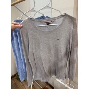 Tommy Hilfiger Women's Long Sleeve  Light Blue And Gray Knit Logo Casual Size M